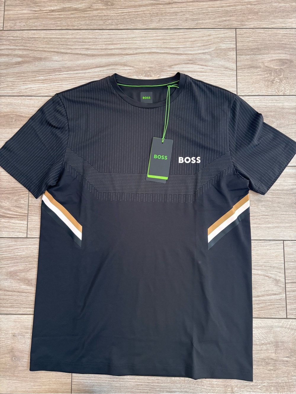 Hugo Boss Black Short-Sleeve Logo Tee with Tan & White Accents